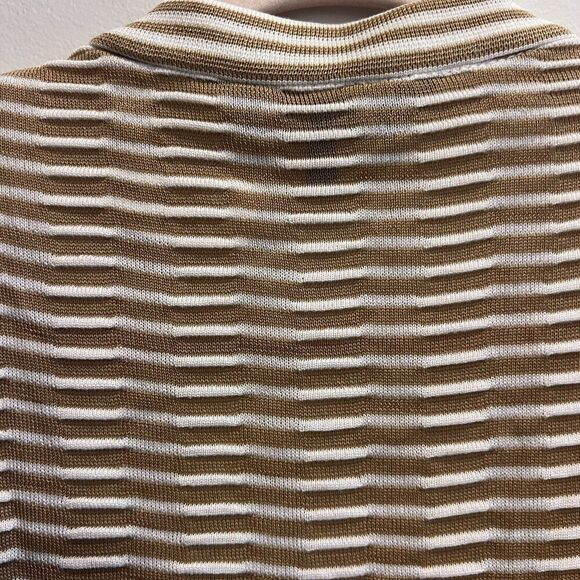 Ming Wang Womens Brown Cardigan M Pique Striped Knit V Neck Preppy 3/4 Sleeve - Picture 4 of 8